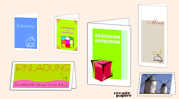 Anwendungsbeispiele für die creativGLOSSY CARD Faltkarten für Farblaserdrucker